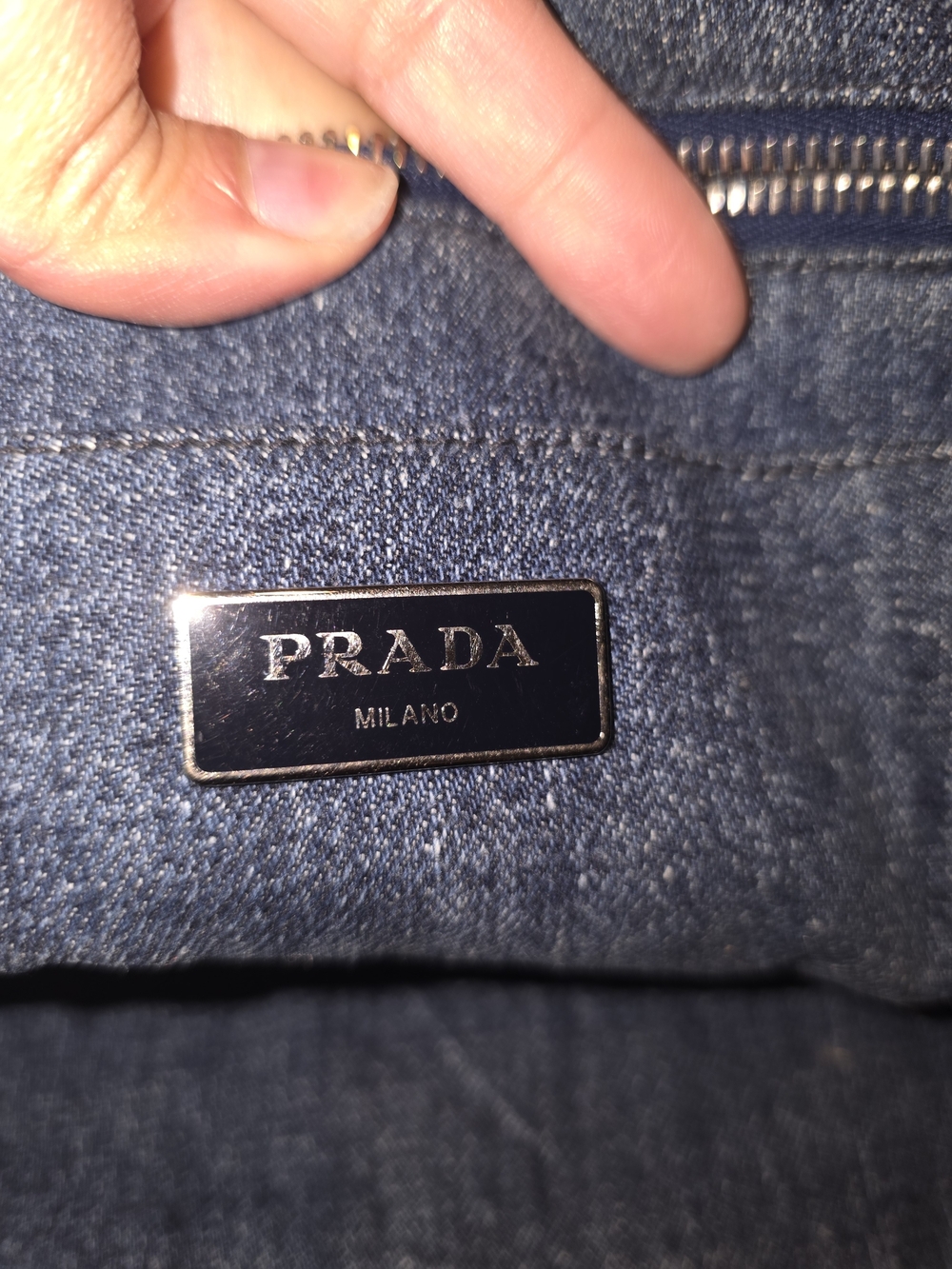 Prada Canapa Blue Studded Denim Tote - Picture 10 of 11